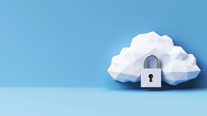 Poster - Endpoint cyber security defense. Digital cloud with a padlock symbolizing security and privacy in technology.