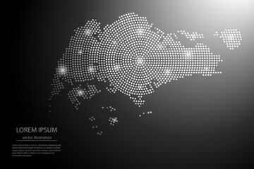 Wall Mural - Abstract image Singapore map from point Gray and glowing stars on a dark background. Vector illustration eps 10.	
