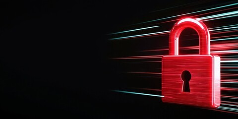 Fototapete - endpoint cyber security defense. red digital padlock symbolizing cybersecurity and data protection w