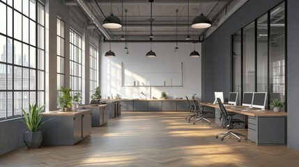 Aufkleber - Modern open-plan office space with large windows
