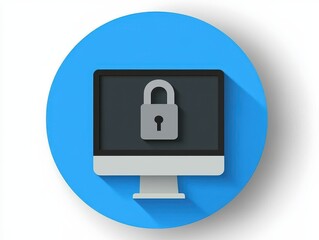 Fototapete - endpoint cyber security defense. computer monitor with a padlock symbol on a blue background, repres