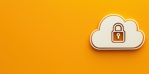 Poster - Endpoint cyber security defense. Cloud storage security illustration with a lock symbol on a vibrant orange background.
