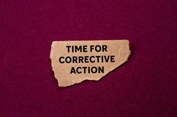 Fototapete - Time for corrective action message written on ripped torn brown paper piece on purple background. Conceptual time for corrective action symbol. Copy space.
