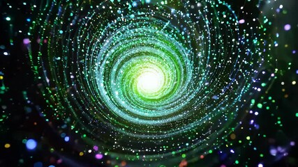 Wall Mural - Abstract glowing green vortex with particles, futuristic digital and space concept. High quality 4k footage