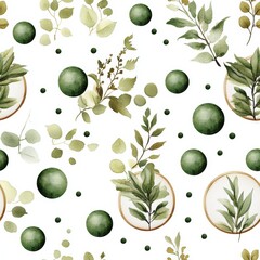 Poster - Seamless Elegant green and white watercolor pattern with soft brush strokes creating a serene and calming aesthetic design