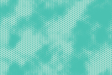 Poster - Triangular Halftone Texture Retrowave Vector Geometric Technology Abstract Aqua Blue and White Background. Half Tone Triangles Retro Colored Pattern. Minimal 80s Style Dynamic Tech Structure Wallpaper