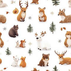 Poster - Seamless Whimsical pattern featuring adorable woodland animals in their natural habitat perfect for children?s decor and products