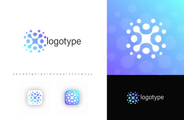 Aufkleber - Abstract human figures forming connected fusion dots, symbolizing unity, teamwork, digital communication. Ideal for social networks, corporate teams, tech companies. Modern vector logo