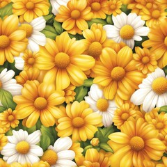 Poster - Seamless Charming yellow and white flowers creating a beautiful composition for backgrounds and floral design projects
