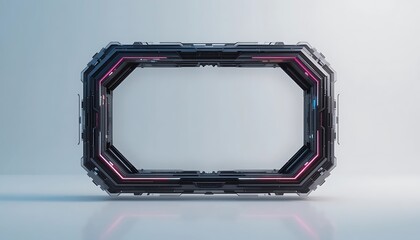 Poster - Futuristic Rectangular Frame with Glowing Neon Lights for Technology Display