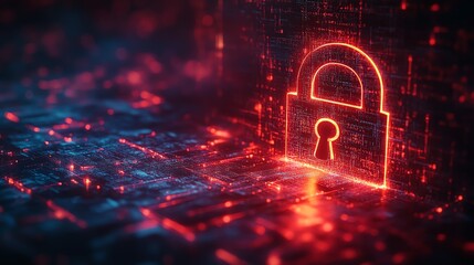 Poster - A glowing abstract lock with digital code flowing through, cyber security and technology theme, intricate protection design, neon light effects, highdefinition, 8K UHD