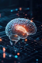 Poster - A surreal concept of AI mapping the human brain for scientific breakthroughs.
