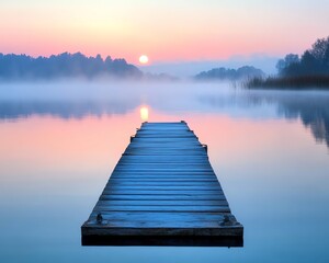 Poster - Morning mist drifting across a tranquil lake