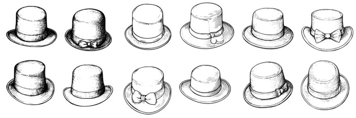 Poster - Collection of hand-drawn hats showcasing various styles and designs on a white background