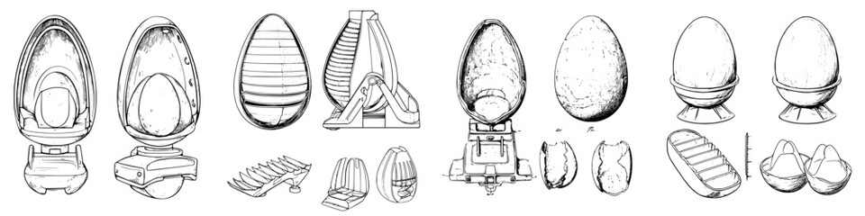 Poster - Unique collection of egg designs showcasing intricate styles and forms from multiple perspectives