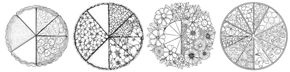 Poster - Intricate designs showcasing a variety of pie illustrations with detailed textures and floral elements