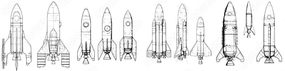 Rocket Design Types Exploration of various rocket designs from different eras capturing ...