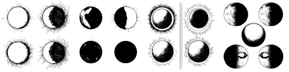 Poster - Various abstract designs resembling circular shapes with textures and patterns created in black and white