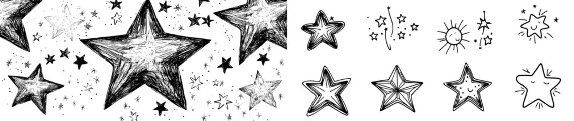 Poster - This illustration boasts a modern design with doodle lines, burst lines, and a sparkle star icon, making it perfect for decoration and creative projects that incorporate multiple shapes