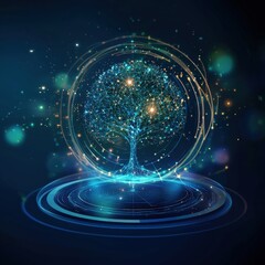 Poster - A tree with holographic branches representing the interconnected world.