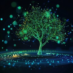 Poster - A tree with holographic branches representing the interconnected world.