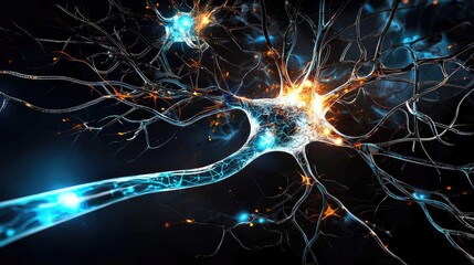 Poster - a neural-inspired futuristic digital layout, glowing in electric blue tones