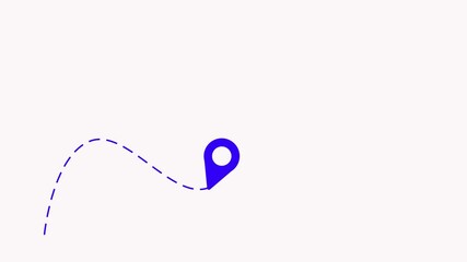 Abstract blue location point or map pin on path digital marketing technology tech innovation. 3D Animation - Virtual street map with a route to reach the place marked with the location symbol,4k.