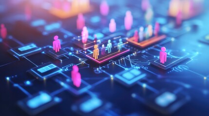 Poster - Group of people standing on a digital circuit symbolizing technology and connectivity in a modern world