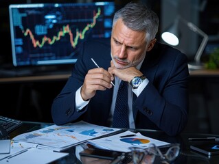 Poster - Businessman in a suit and tie illuminated by natural light in a sleek glass-walled office