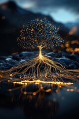 Poster - A visualization of AI innovation as a tree with glowing roots.