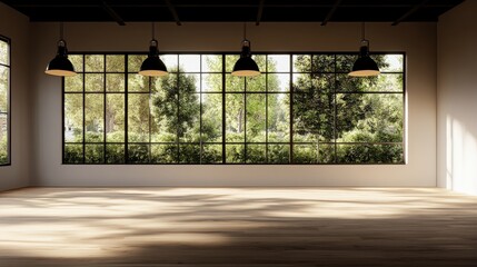 Aufkleber - Spacious room bathed in natural light from a large window creating a bright and airy living environment