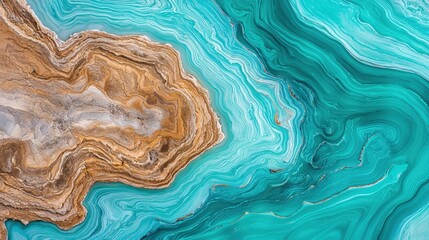 Poster - Ethereal swirl of blue and brown liquid on a marble background creating an artistic abstract composition