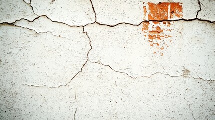 Poster - A weathered wall displaying cracked concrete layers enhanced by bold red paint for artistic effect