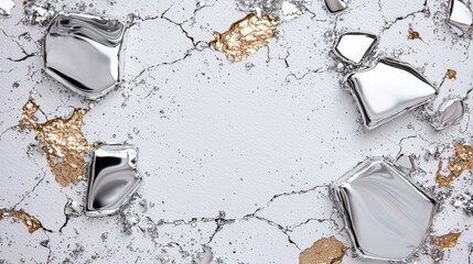 Poster - Shattered glass pieces artfully arranged on a pure white background creating a stunning visual