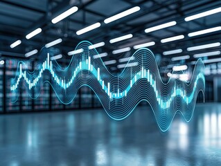 Poster - Flowing wave of data in a modern data center creating a dynamic visual representation of technology