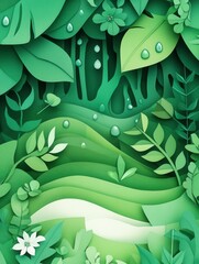 Poster - Vibrant eco friendly design featuring paper cutout trees and fresh water droplets celebrating sustainability and natures beauty