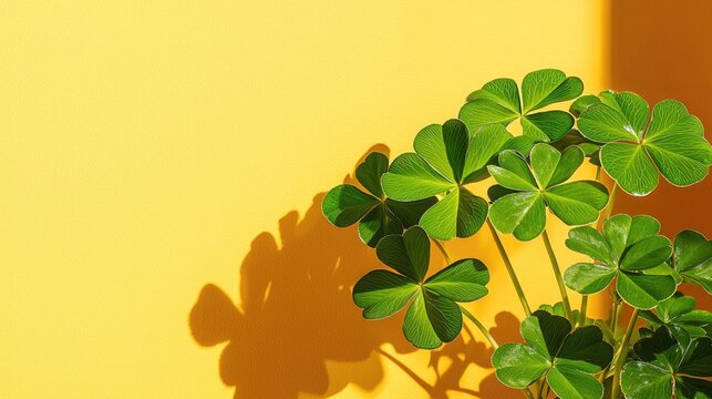 A simple yet striking design with St. Patricks Day clovers on a bright yellow gradient background