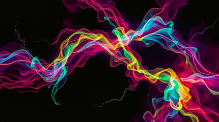 Poster - Brightly colored abstract wave patterns dance against a dark background 