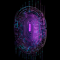 Poster - Futuristic neon cyberpunk style fingerprint technology background  Abstract digital data scan biometric identification system and access control concept