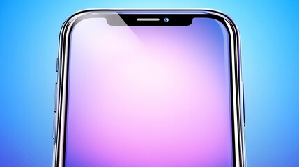 Poster - close up view of a smartphone with a purple and lavender gradient screen against a light blue backgr