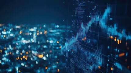 Poster - Night city skyline with digital data overlay