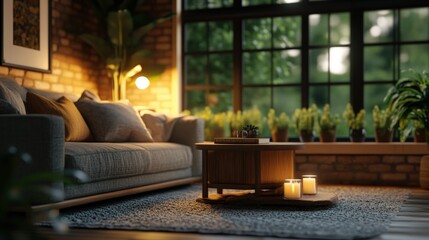 Poster - Stylish living room showcasing a couch and a coffee table perfect for social gatherings and relaxation