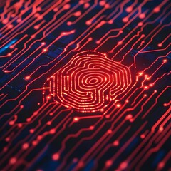 Leinwandbilder - Glowing Futuristic Circuit Board   Abstract Digital Technology Background with Bright Red and Blue Lights Representing Intelligence and the Future of Computing and Electronics