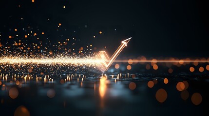 Poster - Glowing arrow rises above reflective surface with golden light particles and bokeh effects creating magical atmosphere against dark background.