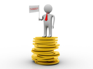 Poster - 3d rendering Gold coins with business man
