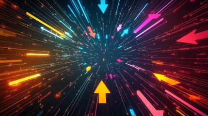 Poster - Digital arrows shooting vibrantly abstract space visual art colorful environment dynamic perspective modern concept