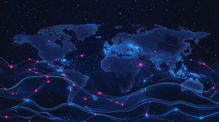 Poster - Global network, interconnected world map, cosmic background, digital art, stock