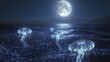 © Lesuna - Glowing Jellyfish at Night, Ocean Moonlight