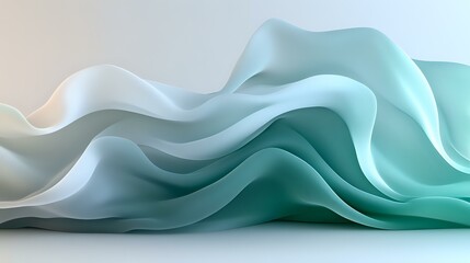 Poster - Flowing abstract waves in soft mint green and white create gentle curved layers with smooth gradients and elegant movement. Suitable for modern minimalist designs.