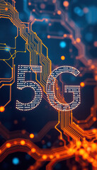 Poster - High speed data network illustration with circuit board and illuminated concept of 5G technology